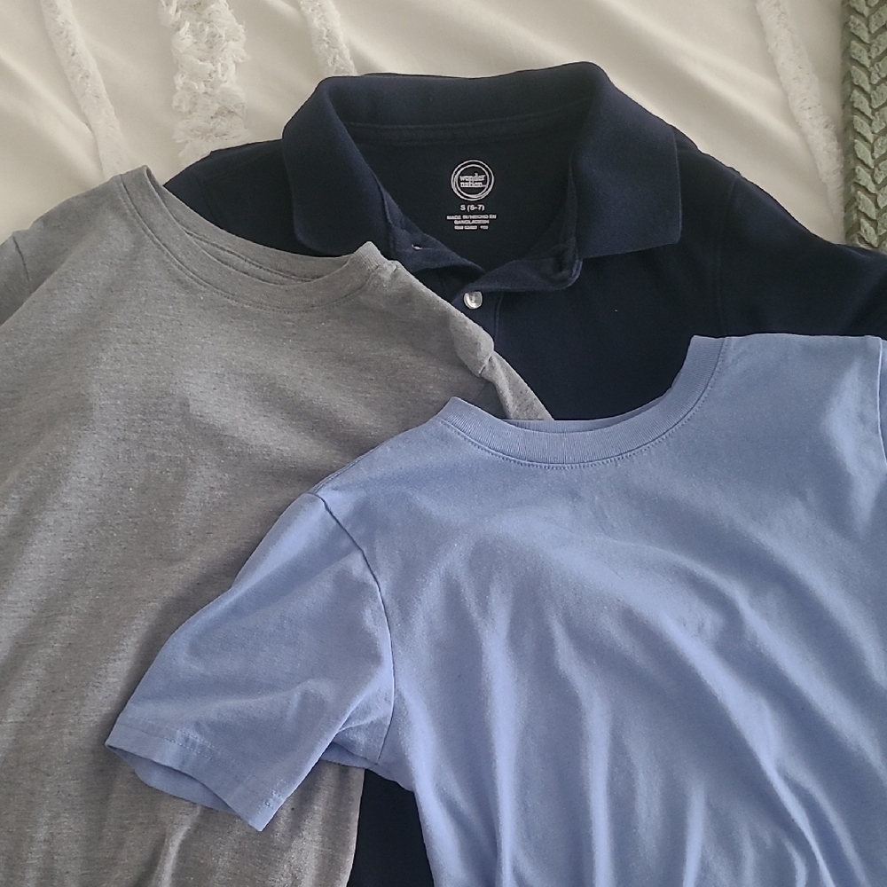 Navy, Gray, and Light Blue T-Shirts